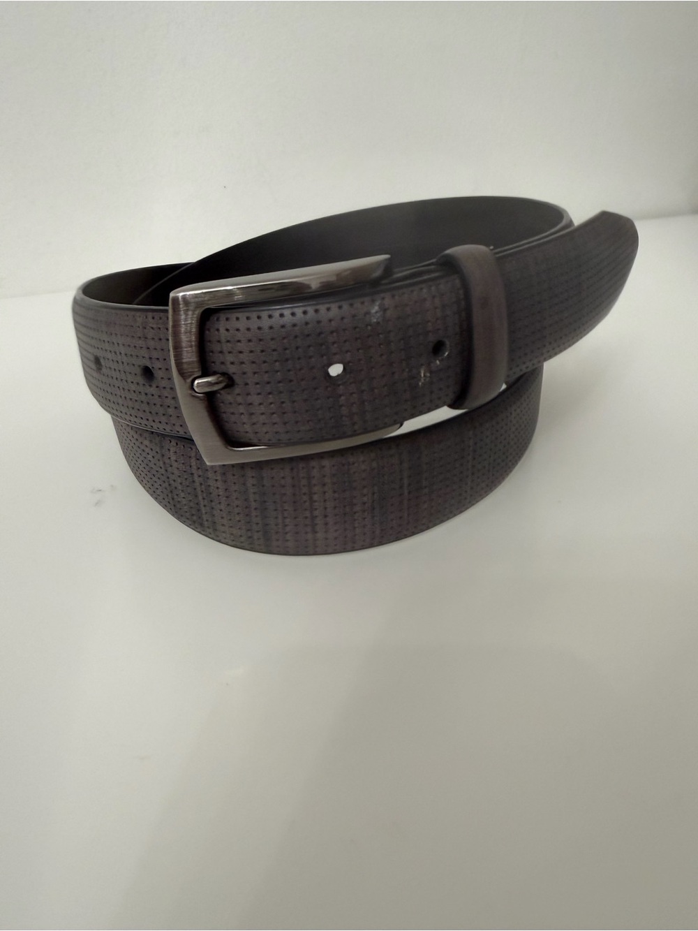 Johnston & Murphy Men's Gray Textured Leather Belt with Metal Buckle Size 40